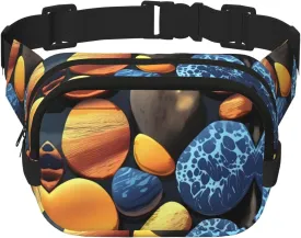Square Double Layer Waist Bag - Crossbody Bag/Adjustable Strap Chest,for Travel Workout Running print Yellow pebbles