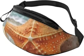 Starfish Seashell Beach Fanny Pack for Men Women Fashion Running Waist Packs Waterproof Crossbody Bags Everywhere Belt Bag with Adjustable Strap Sports Hip Pack for Travel Wallet