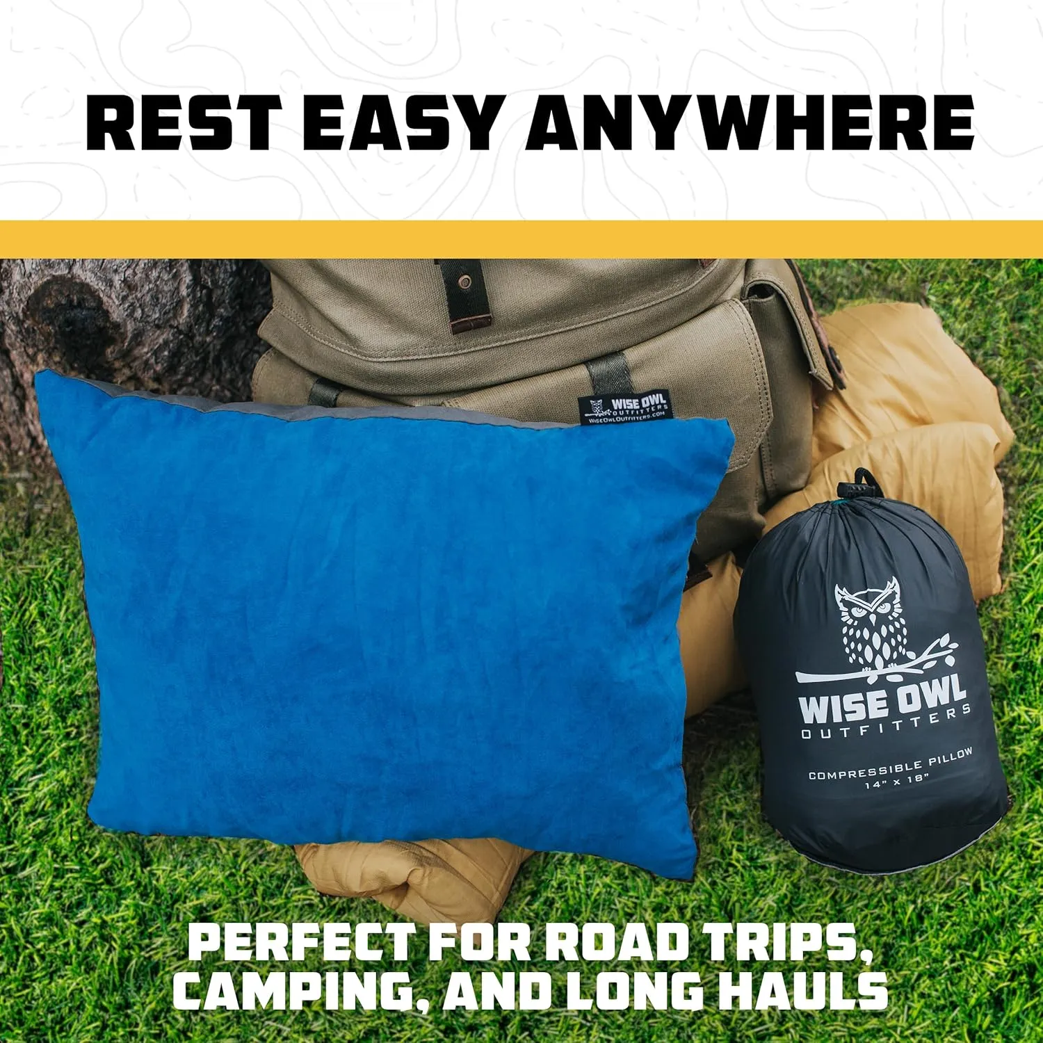 Wise Owl Outfitters Camping Pillow  Memory Foam Travel Pillow for Airplane Sleeping, Hiking, Backpacking & Outdoor Use - Small & Portable for Adults, Car, Camp & Tent