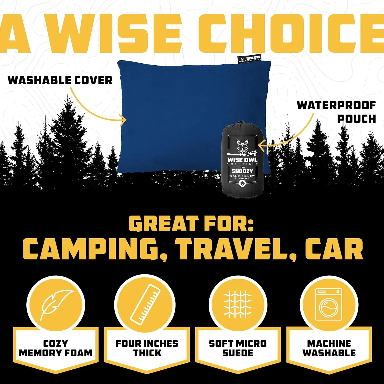 Wise Owl Outfitters Camping Pillow  Memory Foam Travel Pillow for Airplane Sleeping, Hiking, Backpacking & Outdoor Use - Small & Portable for Adults, Car, Camp & Tent