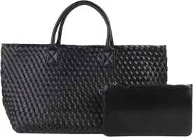 Woven Tote Bag Large Vegan Leather Bucket Bag, Fashion Handwoven Shopper Bags for Women