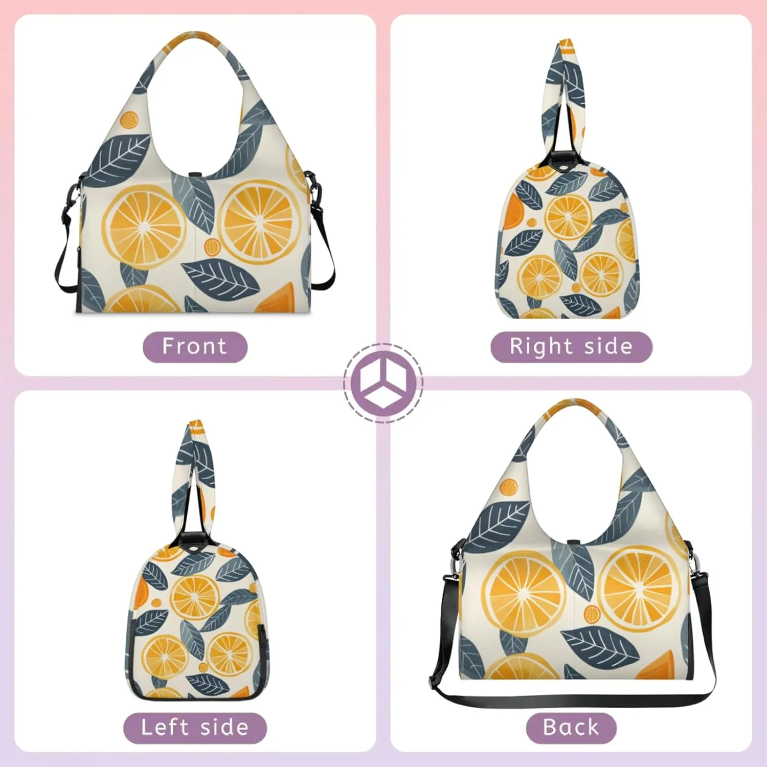 Yoga Tote Bag for Women Oranges Slices Leaves Beach Bag with Shoe Storage & Yoga Mat Strap Waterproof Weekender Duffle Bag for Travel Fitness Weekend Trips