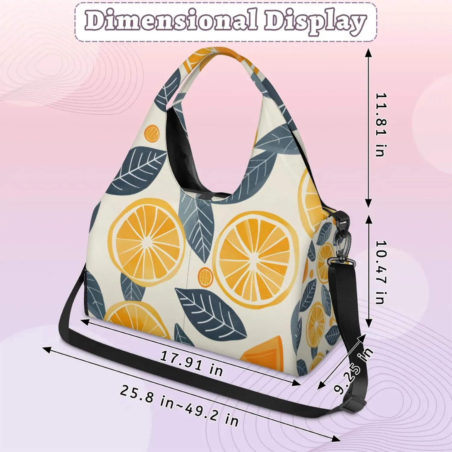 Yoga Tote Bag for Women Oranges Slices Leaves Beach Bag with Shoe Storage & Yoga Mat Strap Waterproof Weekender Duffle Bag for Travel Fitness Weekend Trips