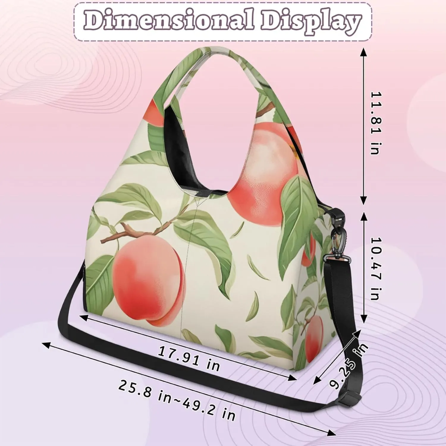 Yoga Tote Bag for Women Peach Leaf Beach Bag with Shoe Storage & Yoga Mat Strap Waterproof Weekender Duffle Bag for Travel Fitness Weekend Trips