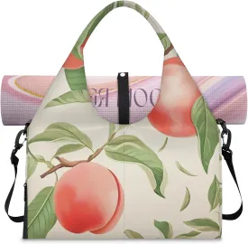 Yoga Tote Bag for Women Peach Leaf Beach Bag with Shoe Storage & Yoga Mat Strap Waterproof Weekender Duffle Bag for Travel Fitness Weekend Trips