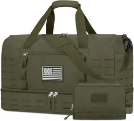 ZOMFELT Travel Bag for Men, Tactical Gym Duffle with Shoe Compartment & Toiletry Bag, Waterproof Carry On Weekender with Molle System for Overnight Trip, Tactical Use, Flight Approved, Army Green